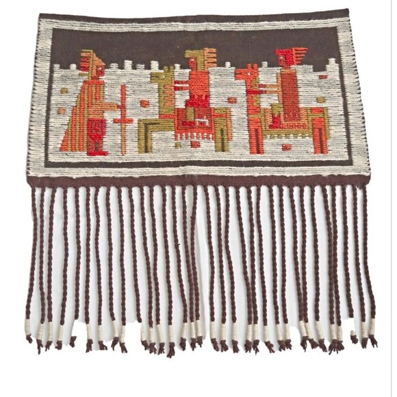 Vintage Poland Sumak Kilim Wool Tapestry Wall Hanging Fringe Hand Made Mid Centu - Picture 1 of 5